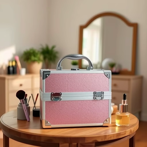 Trousse de Maquillage Rose Tendance : Organisateur de Beauté, Maquillage et <span class=keywords><strong>Nail</strong></span> <span class=keywords><strong>Art</strong></span>, Boîte de <span class=keywords><strong>Rangement</strong></span> de Voyage en Aluminium pour Cosmétiques - Product Image 1
