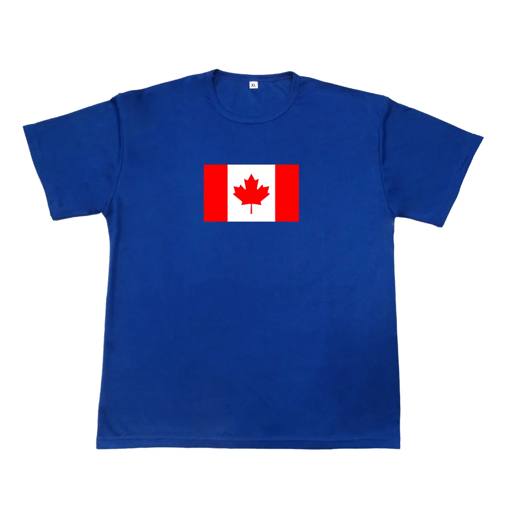 Camisetas personalizadas con logo personalizado, cuello redondo de poliéster azul con logo Nacional Canadiense