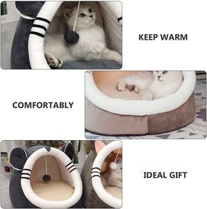 Wholesale Modern Warm Soft Short <b>Plush</b> Round <b>Cat</b> Bed Cave Solid Classic Fashion Cute Design Carton - Product Image 3
