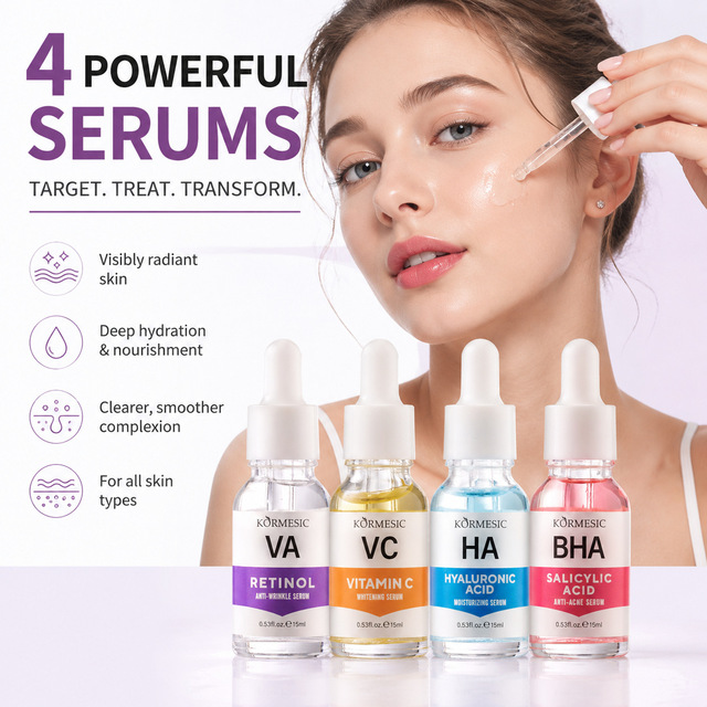 Custom Logo 15ml Face Serum VC BHA HA VA Retinol Whitening Anti Acne Moisturizing Facial Serum Face Care