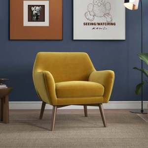 Fauteuil lounge moderne en velours doré Panom - Durable et portable pour salon, chambre, salle à manger et hôtel - Product Image 2
