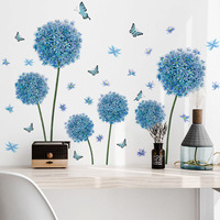 4pcs/set Grosir Lembar Stiker UV untuk Dinding Warna Biru Langit Desain Bunga Stiker Wallpaper untuk Dinding di Ruang Tamu Kamar Tidur