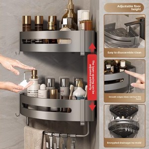 Mensola da <span class=keywords><strong>Bagno</strong></span> Moderna <span class=keywords><strong>Grigio</strong></span> Canna di Fucile, Stile Semplice, Installazione Senza Foratura, Cesto Angolare a Ventaglio in Alluminio Spaziale Montato a Parete - Product Image 5