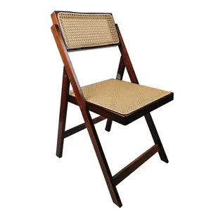 Mid-Century Rattan Accent Folding Dining Chairs Bamboo Comfy Living Room Chairs Solid Leisure Armchair Outdoor