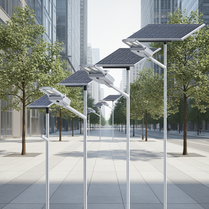 160W IP66 <b>LED</b> Solar Street <b>Light</b> Pole Outdoor Commercial Solar Powered Street Lighting for Parking Lot Road - Product Image 1