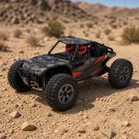 Buggy RC tout-terrain rouge avec pneus surdimensionnés, suspension à ressorts hélicoïdaux, télécommande 2,4 GHz, fonction 'Follow Me' pour enfants, chargeur expert inclus