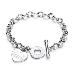 Pulsera chapada en oro <span class=keywords><strong>de</strong></span> acero inoxidable, colgante <span class=keywords><strong>de</strong></span> <span class=keywords><strong>amor</strong></span>, cadena <span class=keywords><strong>de</strong></span> eslabones, pulsera con cierre OT, pulsera con abalorio <span class=keywords><strong>de</strong></span> corazón <span class=keywords><strong>para</strong></span> mujeres y niñas adolescentes - Product Image 5