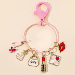 Wholesale Enamel Metal Charms Lipstick Keychain High Heel Mouth Red Lips Keychains