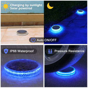 Caliente al aire libre IP68 Luces de cubierta azules con energía <span class=keywords><strong>solar</strong></span> Paquete de 4 caminos de tierra lámpara de jardín luces de paso LED solares para paisaje - Product Image 5
