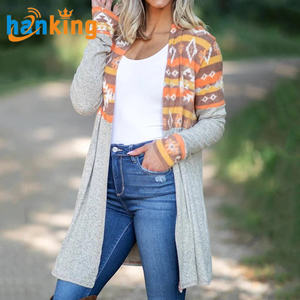 Womens Spring and Autumn Geometric Pattern Print Open Front <b>Cardigan</b> <b>Coat</b> Street Fashion Casual Colorblock Long Sleeve <b>Cardigan</b> - Product Image 2