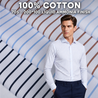 Tissu de chemise rayé teint en fil 100 % coton 70S 200*100 haute densité, finition ammoniac liquide, tissé pour chemises habillées pour hommes