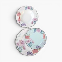 Service de table en porcelaine New Bone China en forme de fleur avec bord doré et motif floral rose, décor sous glaçure, pour la maison