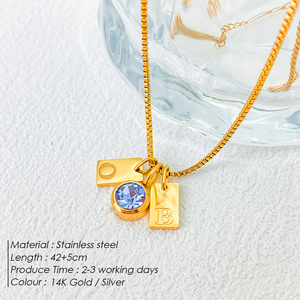 สร้อยคอชื่อสั่งทำ EManco สแตนเลสสตีล จี้ตัวอักษร จี้ประดับพลอยประจำเดือนเกิดสีทอง จี้ตัวอักษรประดับมุก จัดส่งแบบดรอปชิป - Product Image 2