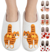Pantoufles d'intérieur chaudes d'hiver pour femmes, avec logo personnalisé, motif brodé 3D, semelle antidérapante en TPR, en peluche, vente en gros