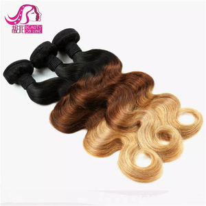 Extensiones de cabello humano ondulado y mojado, mechones de pelo brasileño virgen de <span class=keywords><strong>tres</strong></span> tonos, Color #1B/4/27 humano - Product Image 2