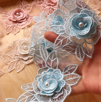 Dentelle florale 3D perlée double couche brodée personnalisable 8,4 cm de large pour vêtements, sacs, textiles, accessoires DIY, qualité AA