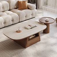 Table basse moderne minimaliste de luxe en pierre frittée écologique, aspect marbre, avec base en métal, pour salon