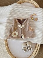 Gilet en polaire pour bébés filles, automne-hiver, broderie florale 3D, sans manches, avec boucle en corne de vache, pour tout-petits, chaud