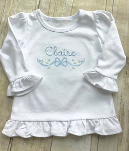 모노그램 아기 소녀 긴 소매 프릴 셔츠 개인 아이 소녀 100% 빗질 면 일반 셔츠 도매 소녀 탑 셔츠 - Product Image 1