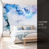 Papier peint mural abstrait en toile à effet marbré fluide bleu et blanc personnalisé pour salon, chambre à coucher, chambre d'enfant