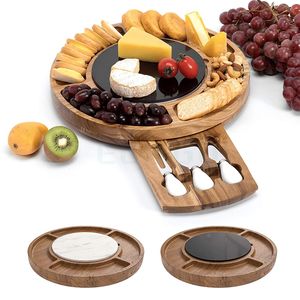 Plateau à fromage rond en bois de marbre, dernière tendance, éco-responsable, durable, pour mariage et fête - Product Image 1