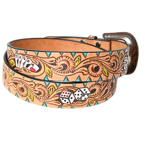 Cinturón de cuero turquesa personalizado unisex estilo occidental bordado floral con hebilla de aleación vintage fabricante indio - Product Image 2