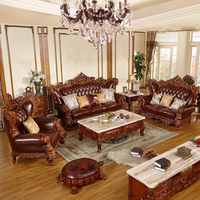 Ensemble de Canapés en Bois Massif Antique, 7 Places, Salon de Luxe, Style Classique Royal Arabe Moyen-Orient Européen, Combinaison 1 2 3
