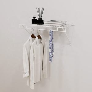 Wall Mounted Wire Shelf Clothes Rod Closet Organizer Adjustable Carbon Steel Garment <b>Rack</b> Storage - Product Image 4