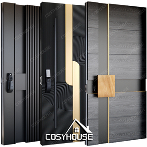 Portes d'entrée extérieures contemporaines Aluminium Bois Cadre en acier Pivot Sécurité Portes d'entrée pour maison et villa - Product Image 3