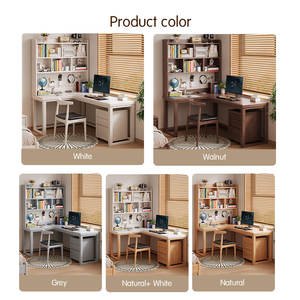 โต๊ะคอมพิวเตอร์เล่นเกมแบบมุมตัว L อเนกประสงค์ทนทานพร้อมชั้นวางหนังสือแบบมีตะเก็นไม้สำหรับบ้านสำนักงานโต๊ะเรียนไม้แข็งประหยัดพื้นที่ - Product Image 6