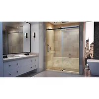 Porte de douche coulissante double sans cadre moderne pour hôtel/appartement - Roulettes en acier inoxydable, étanche, certifiée SGCC, verre trempé de 8 mm