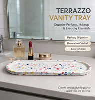 Nampan Penyimpanan Oval Panjang dari Resin Terrazzo untuk Parfum, Makeup & Kosmetik - Nampan Dekorasi Kamar Mandi & Meja Rias Rumah