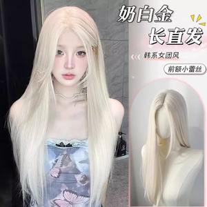 วิกผมยาวตรงสีขาวมูนไลท์ พร้อมหน้าม้าปัดข้าง เส้นผมธรรมชาติ ปิดคลุมทั้งศีรษะ เส้นใยสังเคราะห์คาเนคาลอน - Product Image 4