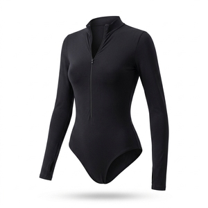 Justaucorps de ballet professionnel pour femme adulte à col montant et demi-zip, manches longues, pour entraînement de danse et yoga - Product Image 1