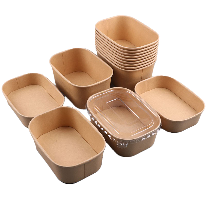 Eco-Friendly Biodegradable Recyclable Disposable 500ml-1500ml High Quality Kraft Paper Salad Bowl Lid Hot Food Container