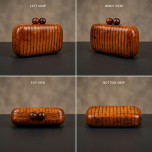 Pochette de soirée de luxe en bois poli fait main, avec poignée sculptée en rotin, étui rigide pour mariages et événements spéciaux - Product Image 1
