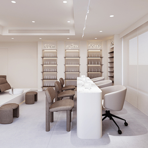 Conception d'intérieur de salon de manucure personnalisée, étagères murales en bois, mobilier de salon de manucure, salon de coiffure - Product Image 2