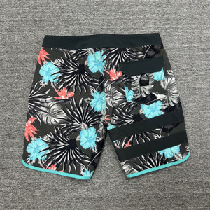 Shorts de bain pour hommes à motif floral, séchage rapide, avec cordon de serrage et bande latérale, tenue de plage décontractée, longueur courte, taille mi-haute - Product Image 2