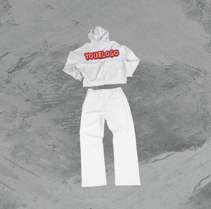 Puff Print Casual <b>Knitted</b> Hoodies Sweatpants <b>Set</b> for Autumn Custom Logo 500 GSM Fleece Lined Tracksuit Heavyweight Plus Size - Product Image 1