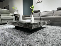 Table basse carrée en pierre frittée de luxe simple et moderne avec base en acier inoxydable pour meubles de maison pour le salon