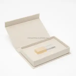 Custom Printing Logo Linen Fabric Packaging Magnetic Paper USB Flash Drive Storage Gift Boxes