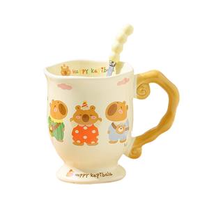 Tasse en céramique Dragon Pavilion Kapibala 301-400ml avec cuillère, réutilisable, cadeau pour femme, tasse à café de bureau - Product Image 1