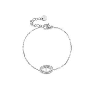 Pulsera de Moda Amy Amy, Ovalada, con Circonita, Bañada en Rodio, Cadena de Eslabones, Joyería para Mujer, Regalo, Estilo Clásico - Product Image 3