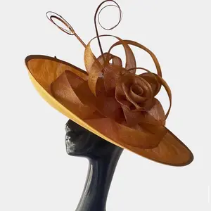 วินเทจผู้หญิงเจ้าสาวDIYเคนตูซีเดอร์บี้ปีกกว้าง47เซนติเมตรโบสถ์Ascot Sinamayหมวกฐานงานแต่งงานชุดFascinatorหมวกฐาน