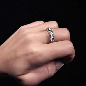 Beautiful Classic Engagement <strong>Moissanite</strong> Five Stone Ring Platinum Plated S925 Four Prong Set Sparkle Women's Jewelry - Product Image 1