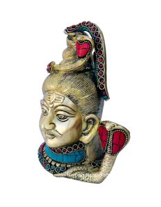 Nirmala Handicrafts - Estatua de Latón de la Cabeza del Dios Shiva con Trabajo en Piedra, Escultura del Dios Hindú Shiva de la India, Hecha a Mano en Rajasthan - Product Image 2