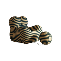 Fauteuil UP 50 Style Mamma's Hug, fauteuil lounge tout en mousse avec tissu rayé et ottoman en forme de boule