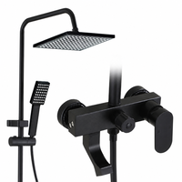 Ensemble de robinets de douche à double commande chaud/froid en aluminium noir mat à montage mural pour salle de bain moderne