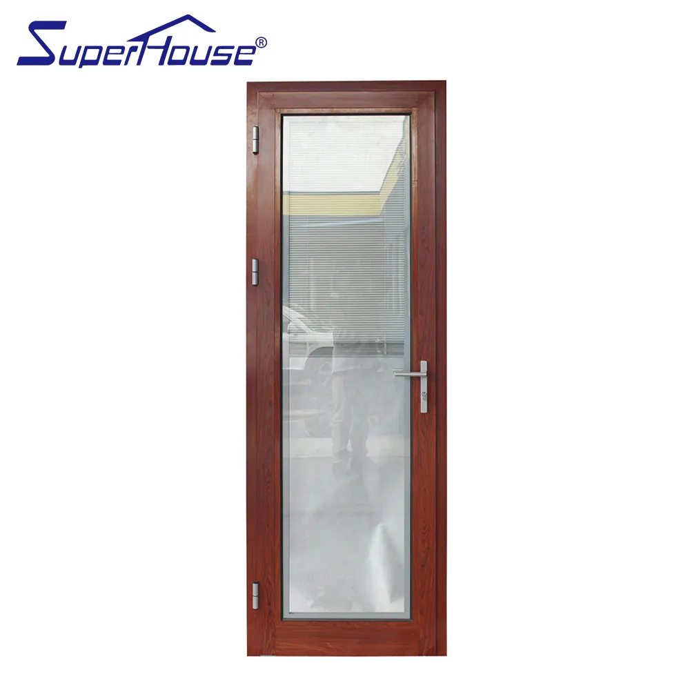Porte intérieure de 40 pouces, cadre en aluminium, Grain de bois, verre, avec voile intégré