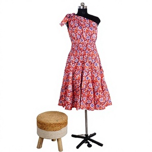Vestido de Fiesta de Algodón con Estampado Floral Digital, de un Solo Hombro, a Media Pantorrilla, sin Mangas, Cómodo, Transpirable, Estilo Línea A, Tendencia de Verano - Product Image 1
